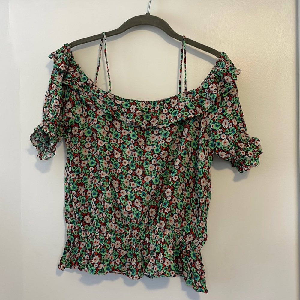 Zara Ditsy Floral off the shoulder/cold shoulder top.